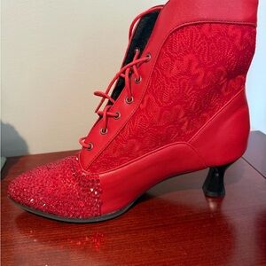 Bedazzled Red Lace-Up Women's Boots- size 11